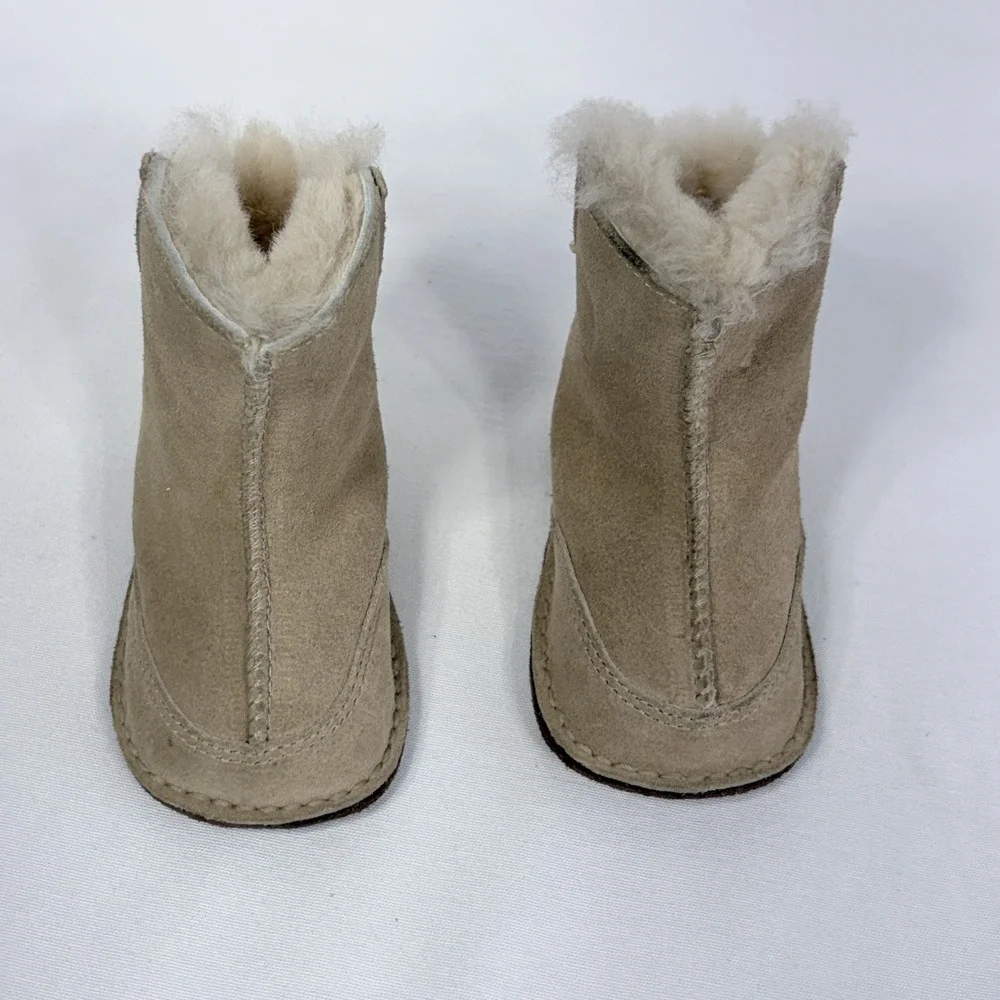 UGG Jesse Suede Sheepskin Boots Chestnut Tan Lace Back Infant Size S 2/3 5206